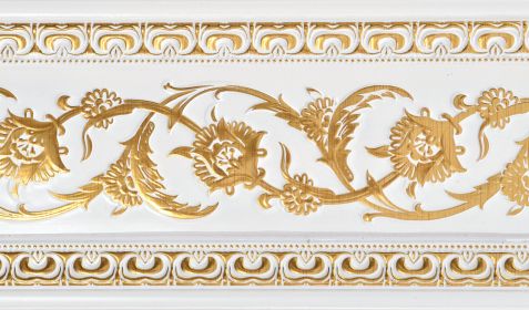 Gold on French White Floral Chair Rail 94 Inch