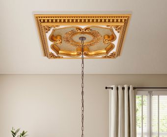 Beige and Gold Clover Square Chandelier Fan Ceiling Medallion
