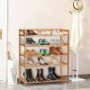 Bamboo 5-Shelf Multifunctional Shoe Rack - Holds up to 20 Pair of Shoes