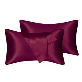 75D Satin Artificial Silk Pillowcase (Option: Wine Red-Queen 20X30in-1Pairs)